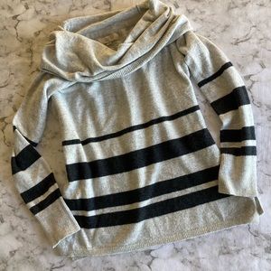 Loft gray with black stripes cowl neck sweater